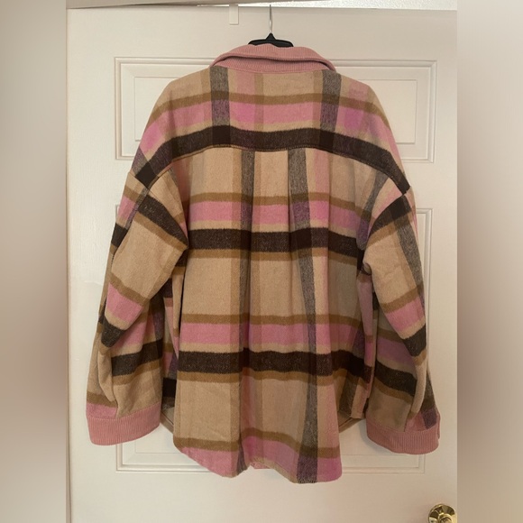 Pink plaid corduroy trim shacket - Picture 2 of 3